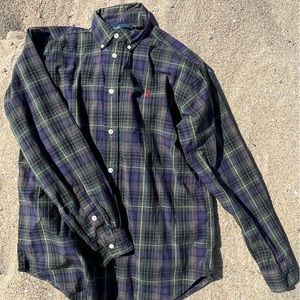 Ralph Lauren boys L (14-16) green plaid long sleeve button down